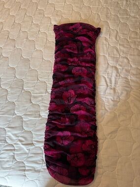 Ruched Midi Mesh Dress in Magenta Floral